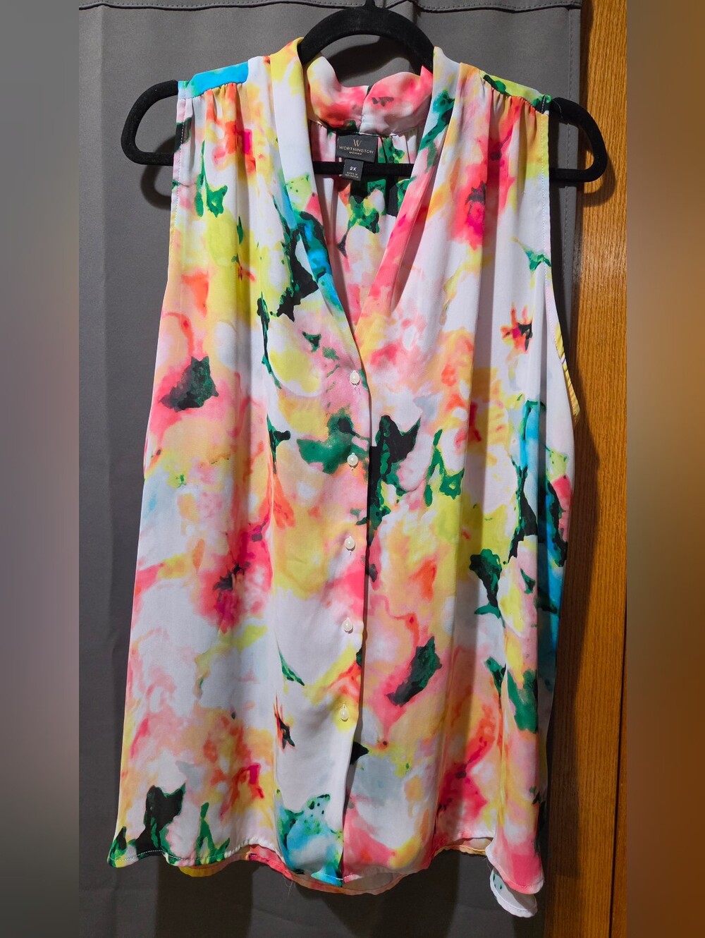 Worthington Sleeveless Floral Watercolor Blouse - Multicolor